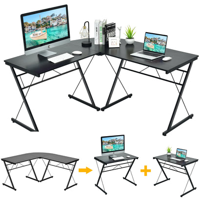59 Inch L-Shaped Corner Desk Computer Table for Home Office Study Workstation-Black