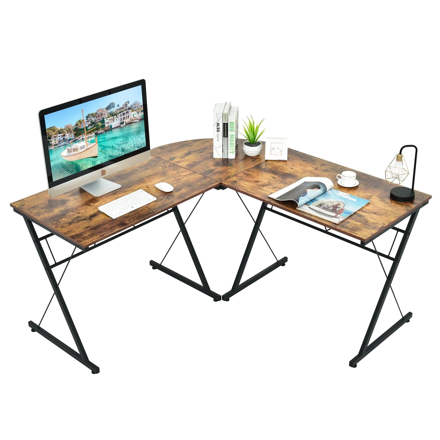 59 Inch L-Shaped Corner Desk Computer Table for Home Office Study Workstation-Black