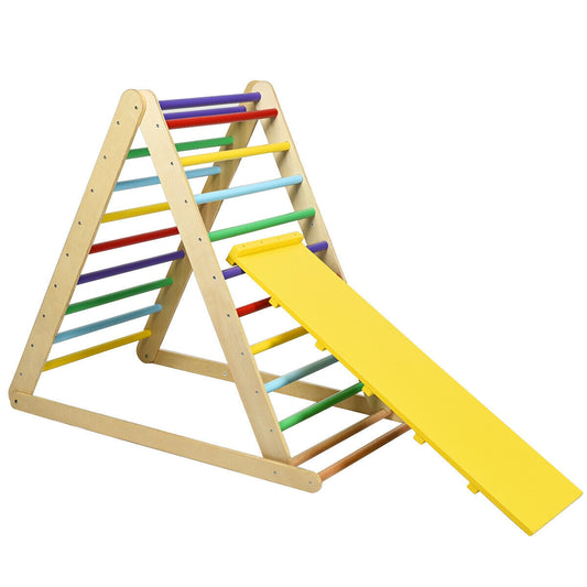 Foldable Wooden Climbing Triangle Indoor with Ladder for Toddler Baby-Multicolor