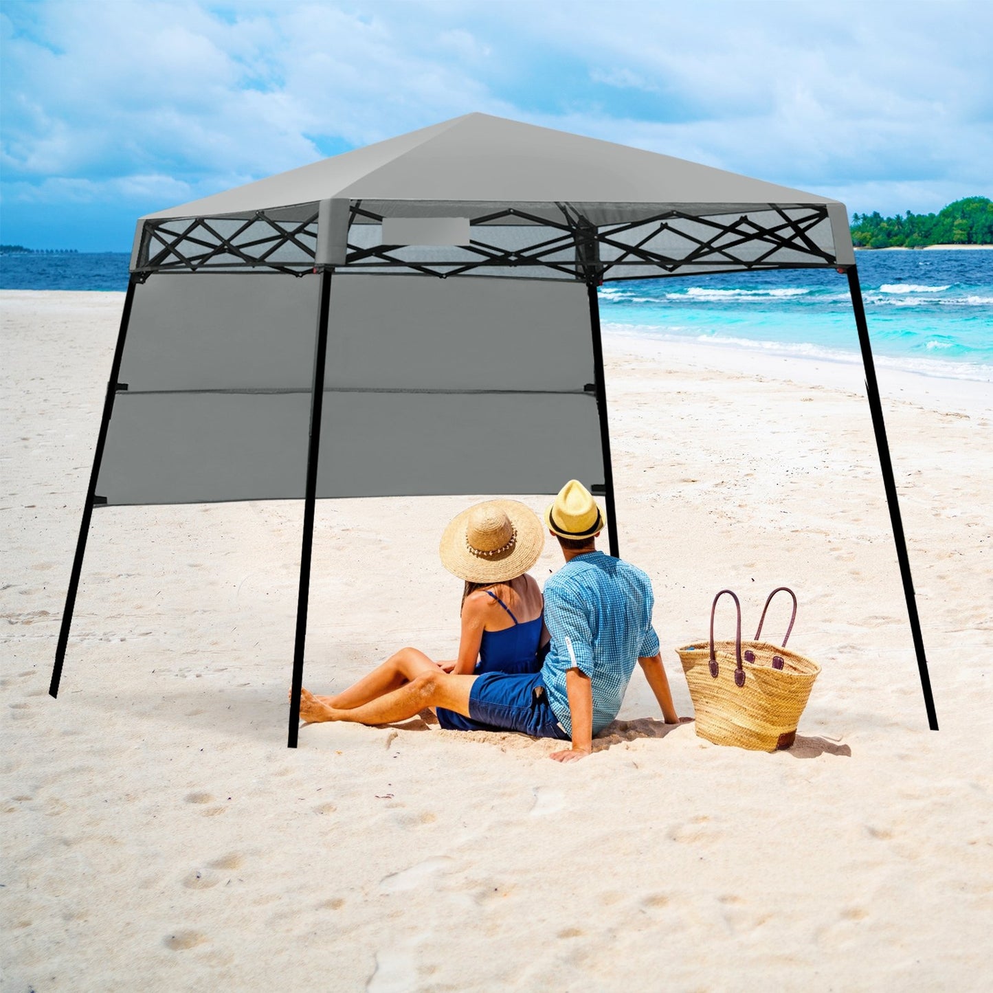 7 x 7 Feet Sland Adjustable Portable Canopy Tent with Backpack-Blue