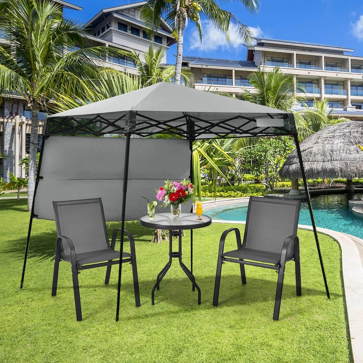 7 x 7 Feet Sland Adjustable Portable Canopy Tent with Backpack-Blue