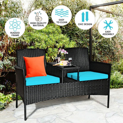 Wicker Patio Conversation Furniture Set with Removable Cushions and Table-Red
