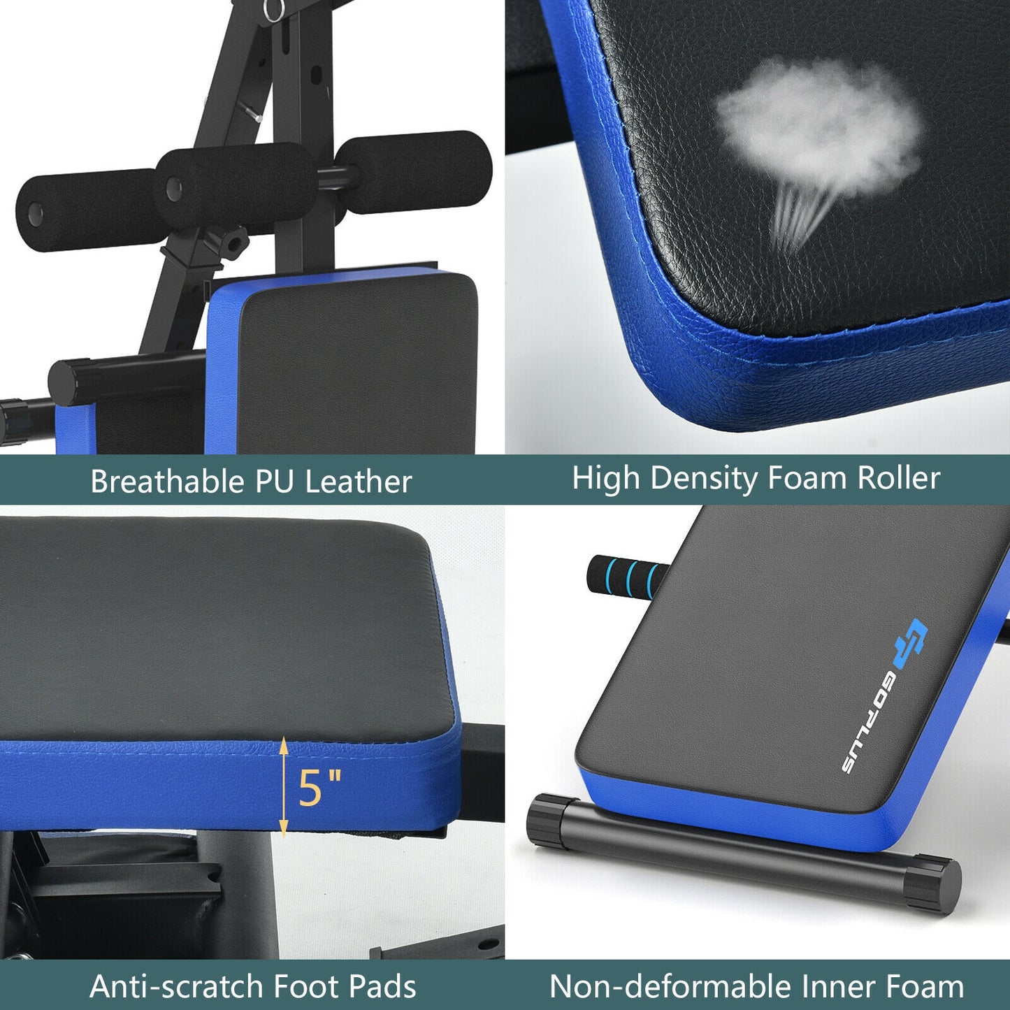 Multi-Functional Foldable Weight Bench Adjustable Sit-up Board with Monitor-Blue