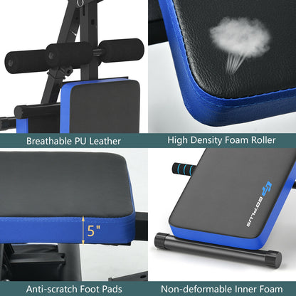 Multi-Functional Foldable Weight Bench Adjustable Sit-up Board with Monitor-Blue