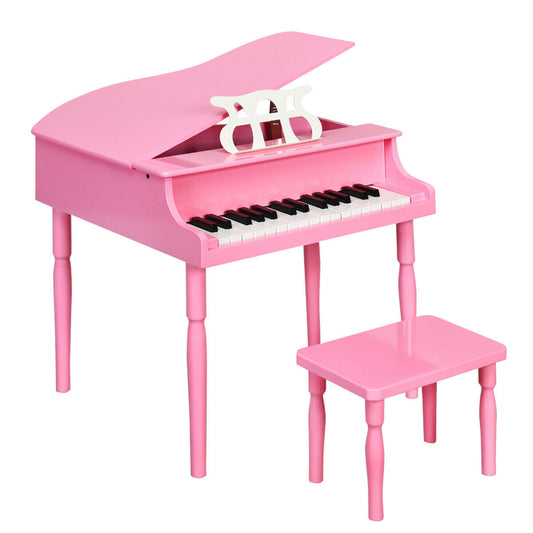 30-Key Wood Toy Kids Grand Piano with Bench and Music Rack-Pink