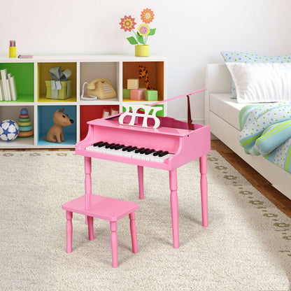 30-Key Wood Toy Kids Grand Piano with Bench and Music Rack-Pink