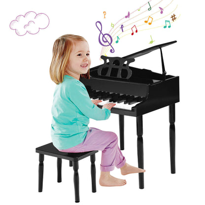 30-Key Wood Toy Kids Grand Piano with Bench and Music Rack-Black