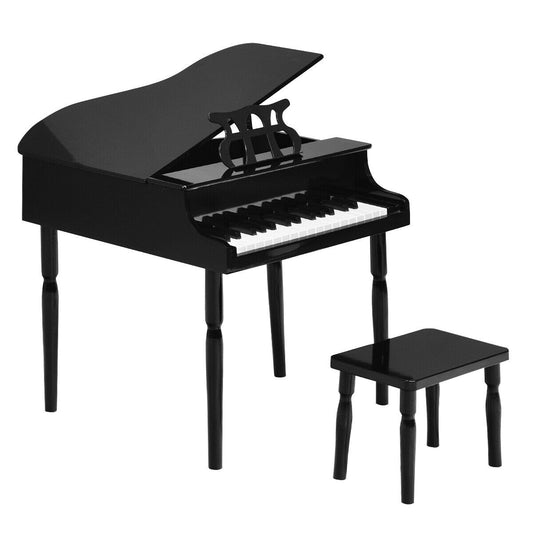 30-Key Wood Toy Kids Grand Piano with Bench and Music Rack-Black