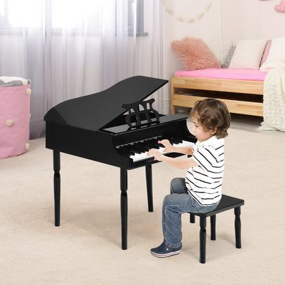 30-Key Wood Toy Kids Grand Piano with Bench and Music Rack-Black