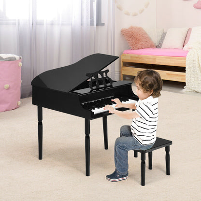 30-Key Wood Toy Kids Grand Piano with Bench and Music Rack-Black