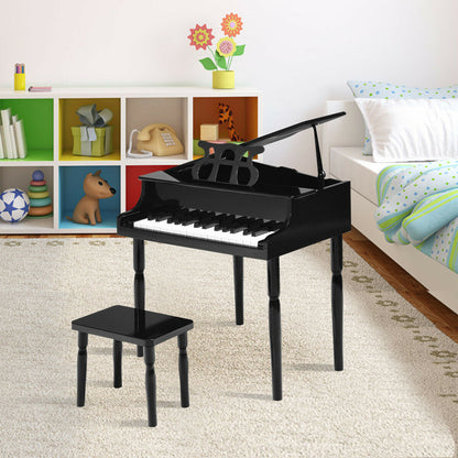 30-Key Wood Toy Kids Grand Piano with Bench and Music Rack-Black