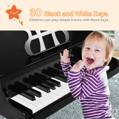 30-Key Wood Toy Kids Grand Piano with Bench and Music Rack-Black