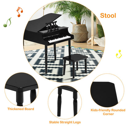 30-Key Wood Toy Kids Grand Piano with Bench and Music Rack-Black