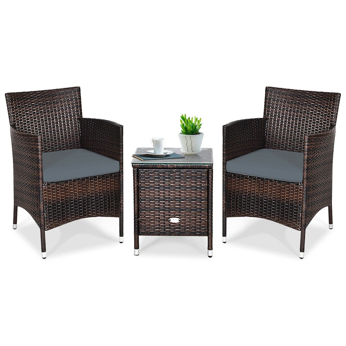 3 Pcs Patio Furniture Set Outdoor Wicker Rattan Set-Blue