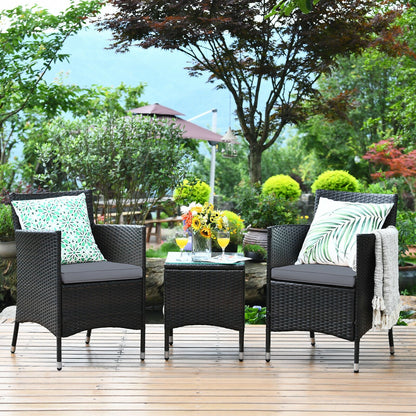 3 Pcs Patio Furniture Set Outdoor Wicker Rattan Set-Blue