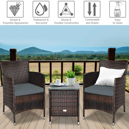 3 Pcs Patio Furniture Set Outdoor Wicker Rattan Set-Blue