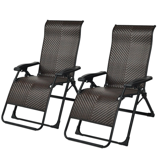 2 Pieces Patio Rattan Zero Gravity Lounge Chair