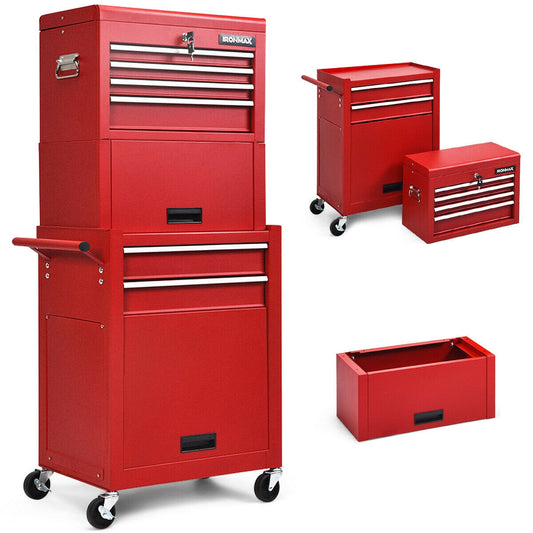 6-Drawer Tool Chest with Heightening Cabinet-Red