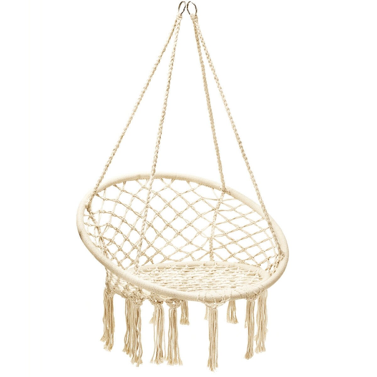 Hanging Macrame Hammock Chair with Handwoven Cotton Backrest-Black