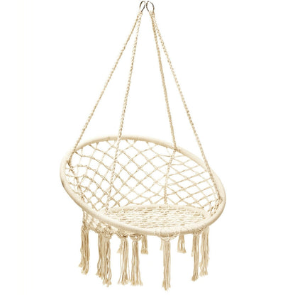 Hanging Macrame Hammock Chair with Handwoven Cotton Backrest-Black