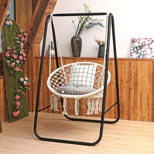 Hanging Macrame Hammock Chair with Handwoven Cotton Backrest-Natural