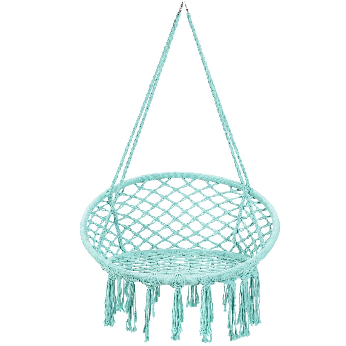Hanging Macrame Hammock Chair with Handwoven Cotton Backrest-Black