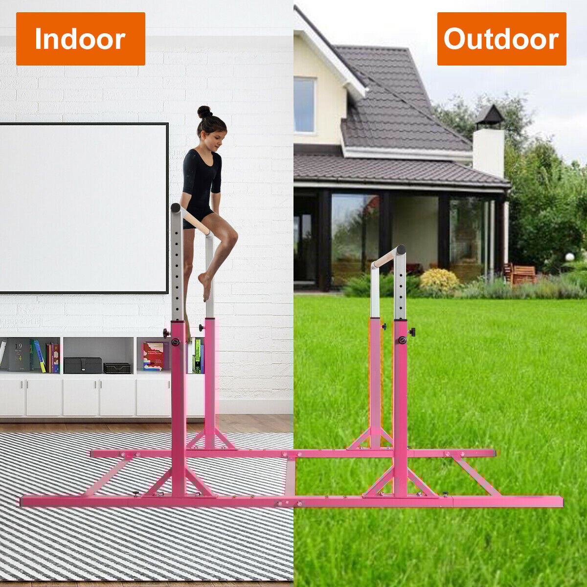 Kids Double Horizontal Bars Gymnastic Training Parallel Bars Adjustable-Blue