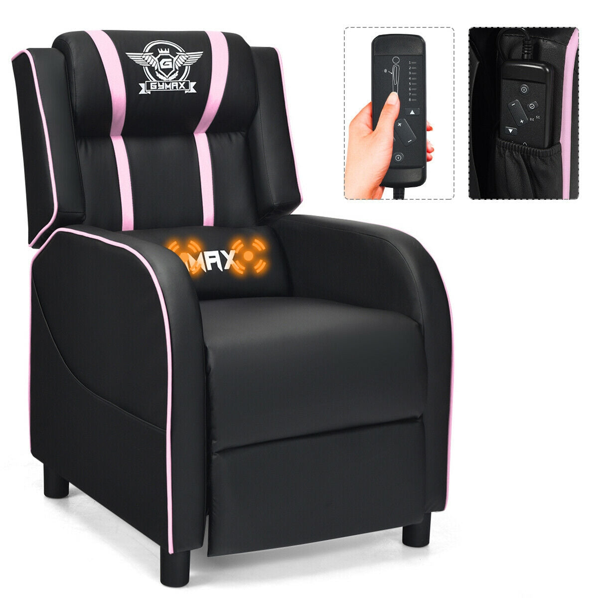Massage Racing Gaming Single Recliner Chair-Pink