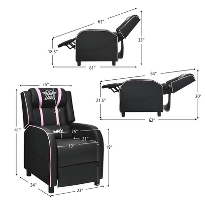 Massage Racing Gaming Single Recliner Chair-Pink