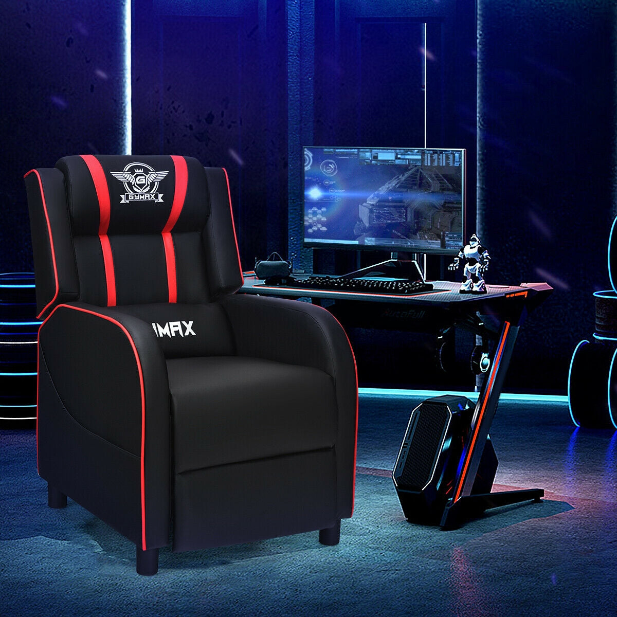 Massage Racing Gaming Single Recliner Chair-Red