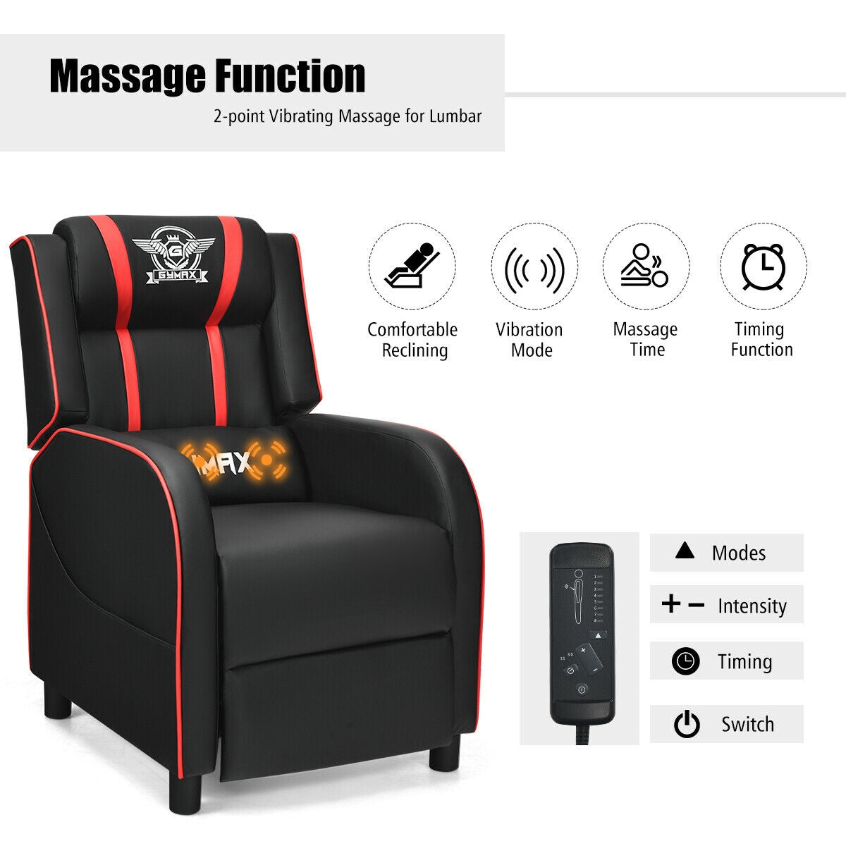 Massage Racing Gaming Single Recliner Chair-Red