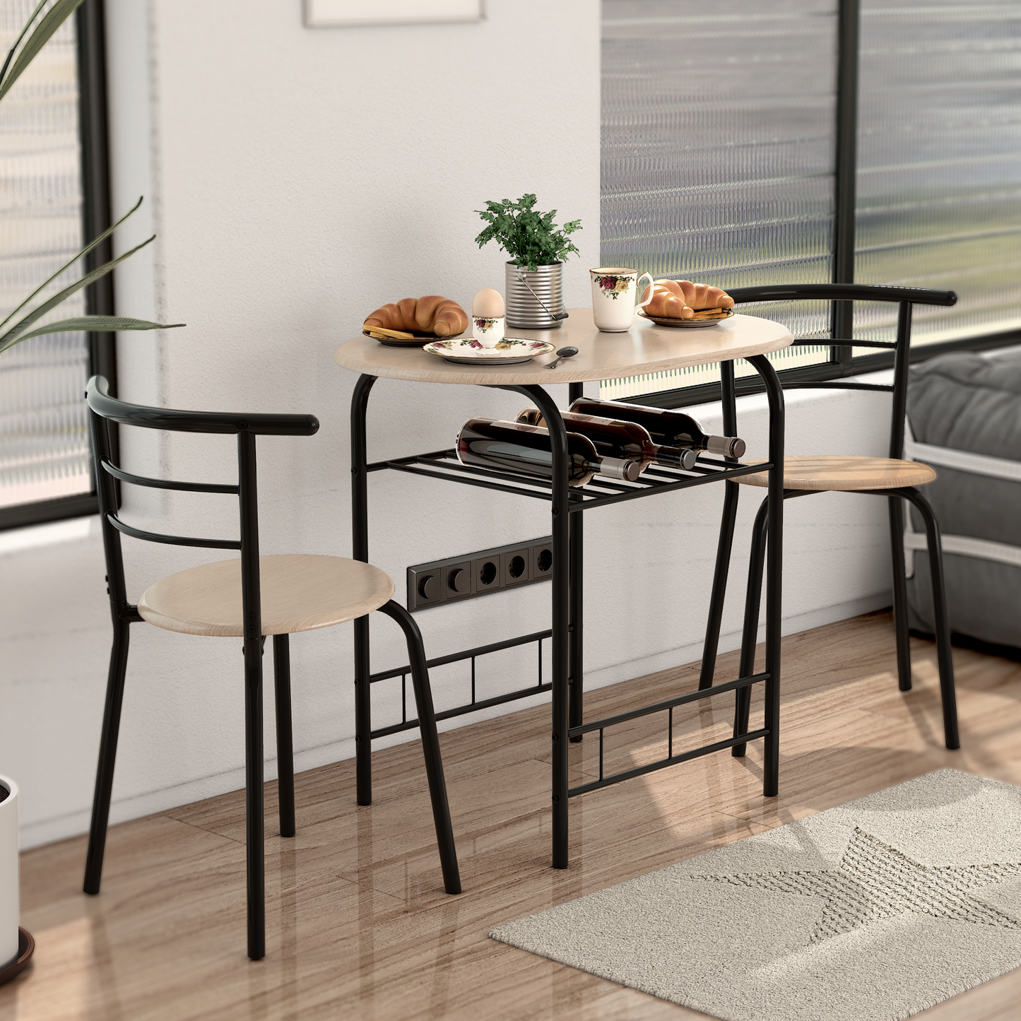 Home Kitchen 3 pcs Bistro Pub Dining Table 2 Chairs Set-Black