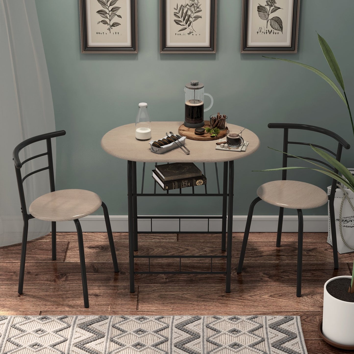 Home Kitchen 3 pcs Bistro Pub Dining Table 2 Chairs Set-Black