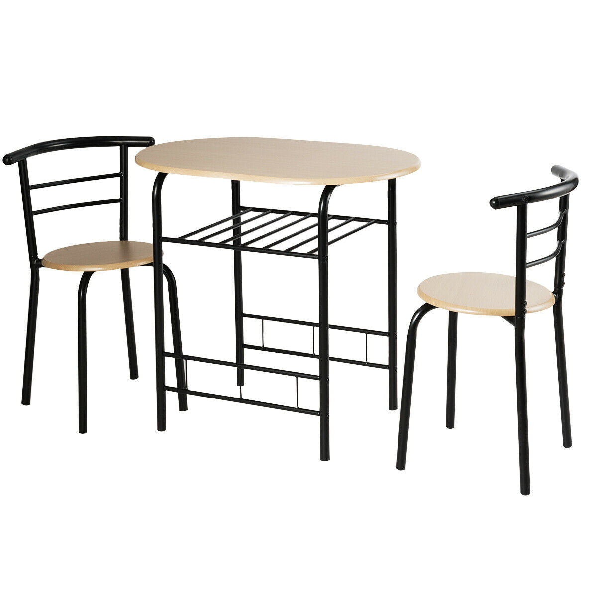 Home Kitchen 3 pcs Bistro Pub Dining Table 2 Chairs Set-Black