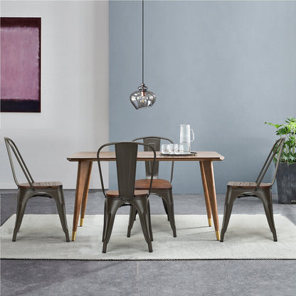 18 Inch Height Set of 4 Stackable Style Metal Wood Dining Chair-Black