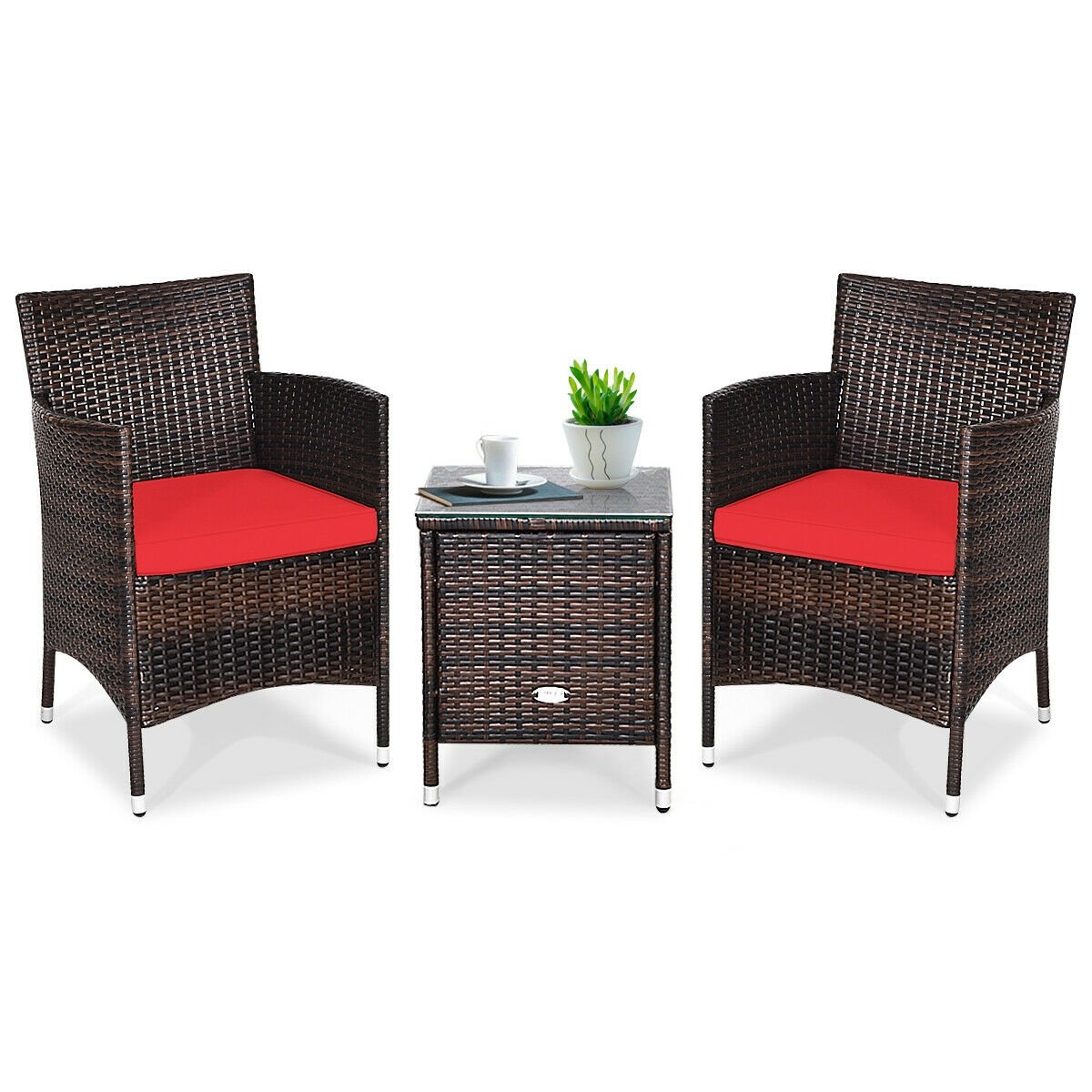 3 Pcs Patio Furniture Set Outdoor Wicker Rattan Set-Blue