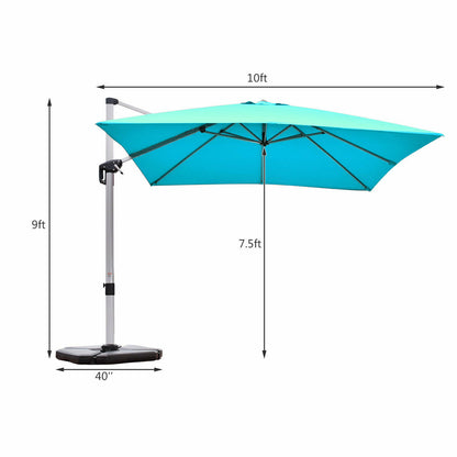 10 ft 360 Degree Tilt Aluminum Square Patio Offset Cantilever Umbrella without Weight Base-Blue