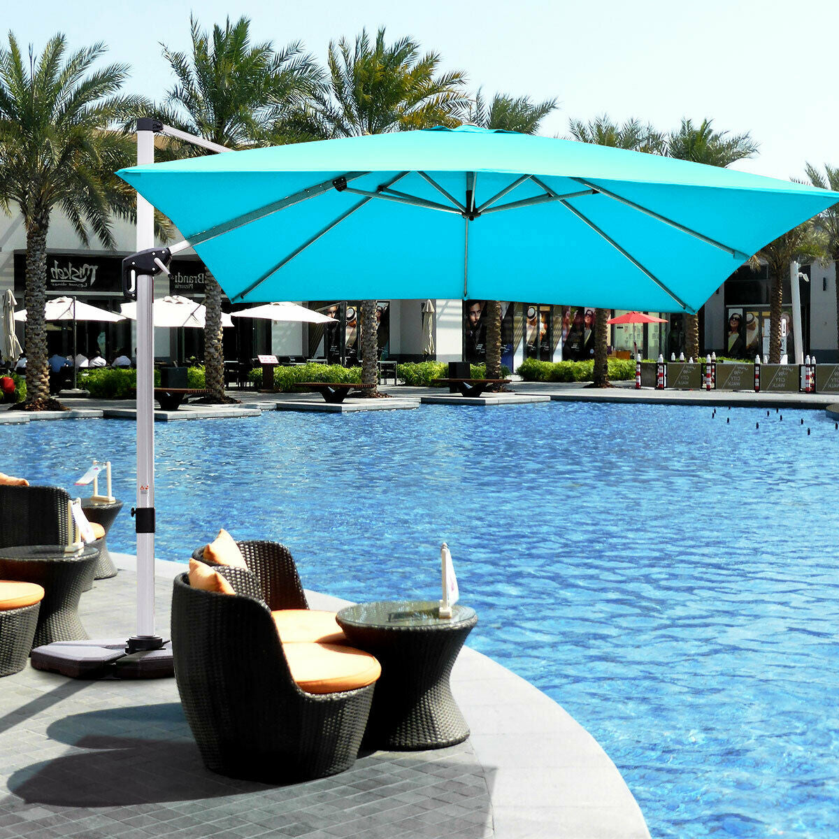 10 ft 360 Degree Tilt Aluminum Square Patio Offset Cantilever Umbrella without Weight Base-Blue