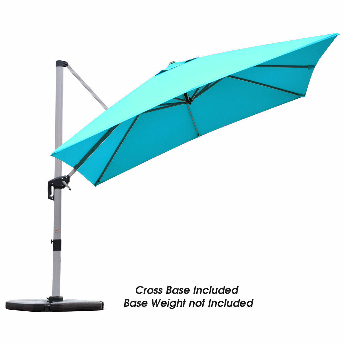 10 ft 360 Degree Tilt Aluminum Square Patio Offset Cantilever Umbrella without Weight Base-Blue