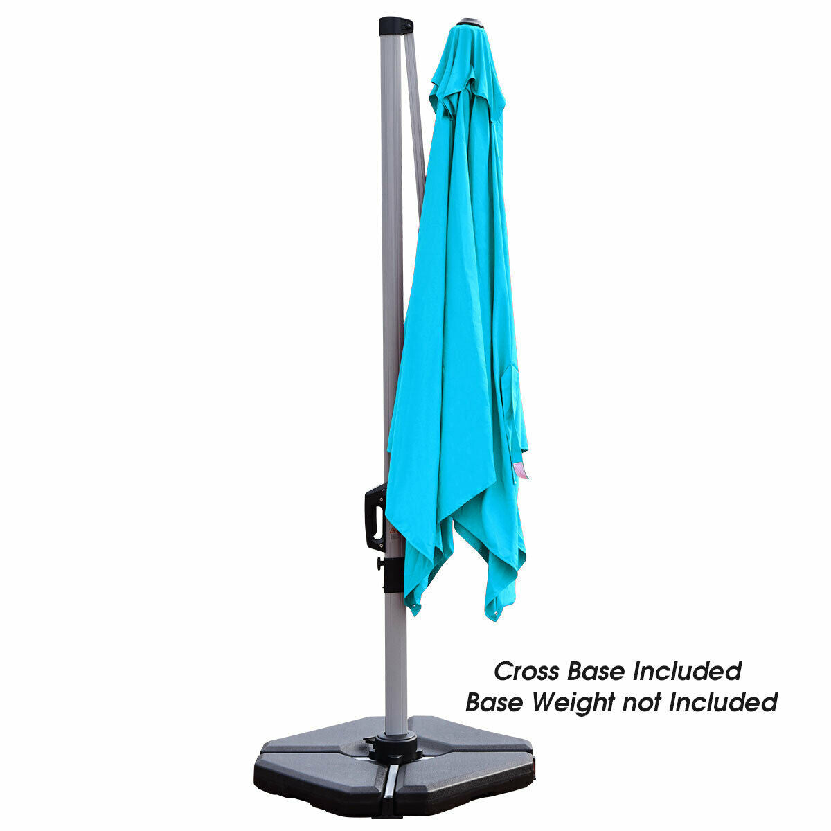 10 ft 360 Degree Tilt Aluminum Square Patio Offset Cantilever Umbrella without Weight Base-Blue