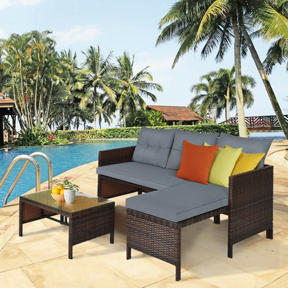 3 Pieces Patio Wicker Rattan Sofa Set-Beige