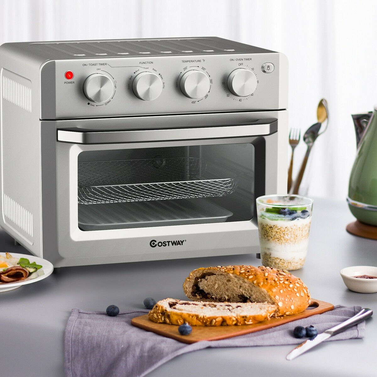 19 Qt Dehydrate Convection Air Fryer Toaster Oven with 5 Accessories-Green