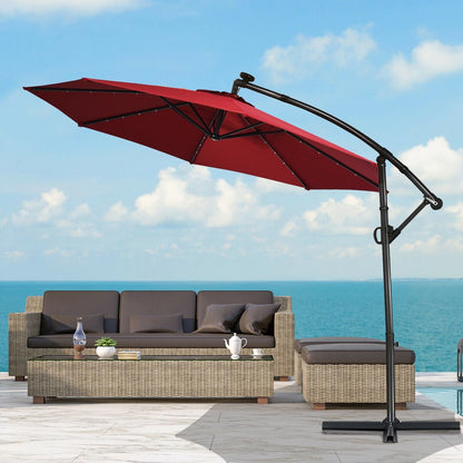 10 ft 360° Rotation Solar Powered LED Patio Offset Umbrella without Weight Base-Beige