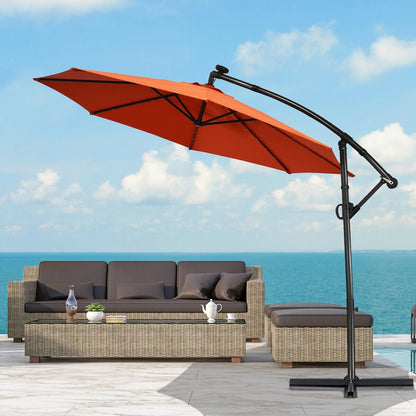 10 ft 360° Rotation Solar Powered LED Patio Offset Umbrella without Weight Base-Beige