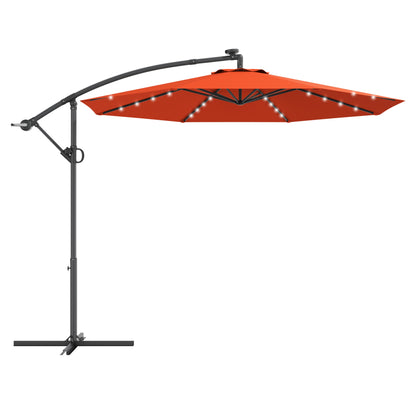 10 ft 360° Rotation Solar Powered LED Patio Offset Umbrella without Weight Base-Beige