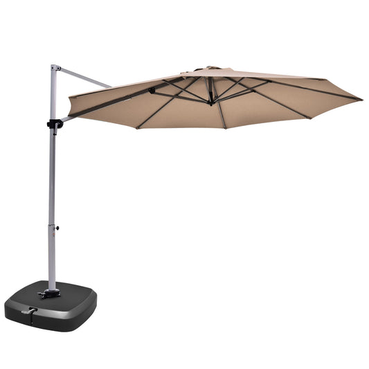 11 Feet Patio Offset Cantilever Umbrella 360° Rotation Aluminum Tilt-Tan
