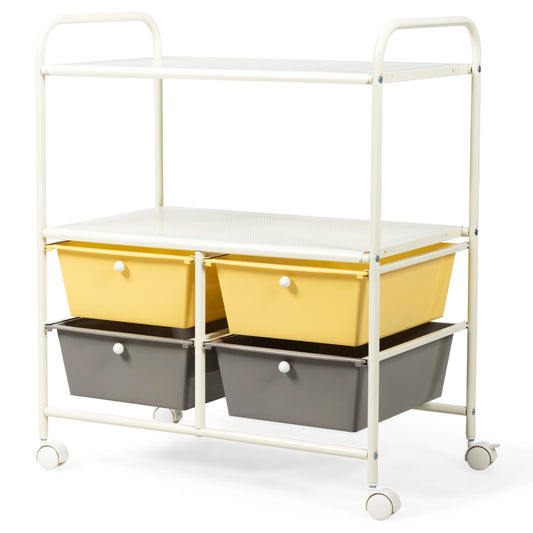4 Drawers Shelves Rolling Storage Cart Rack-Yellow