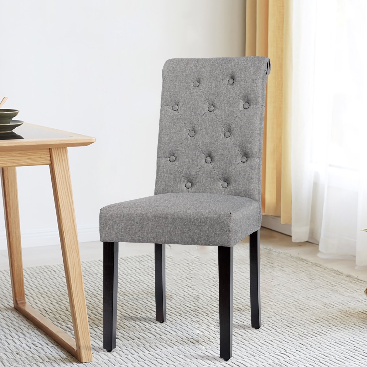 Set of 2 Tufted Dining Chair-Beige