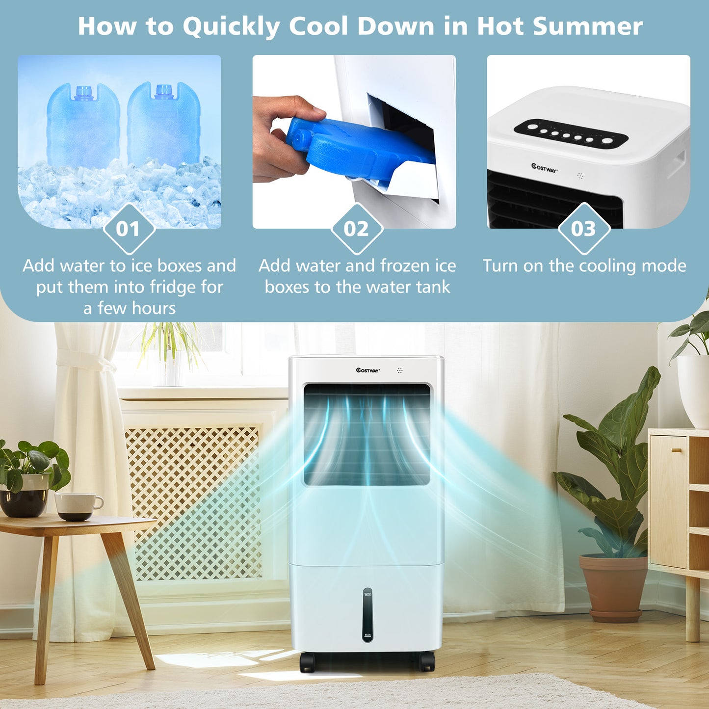 Evaporative Portable Air Cooler Fan with Remote Control-White