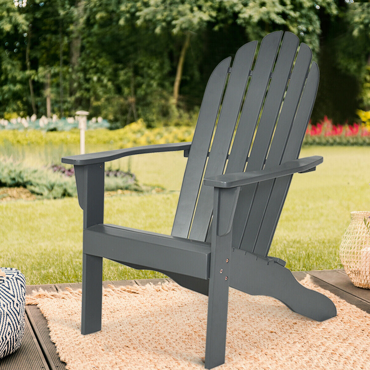 Acacia Wood Outdoor Adirondack Chair with Ergonomic Design-Gray